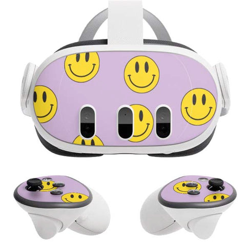 Purple Happy Face Pattern Meta Quest 3 Skin