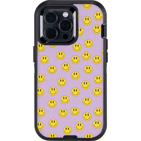 Purple Happy Face Pattern Otterbox Defender iPhone Skin