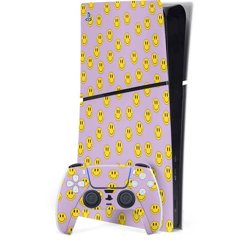 Purple Happy Face Pattern PS5 Slim Digital Edition Console Skin