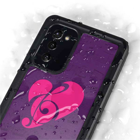 Purple Musical Notes Galaxy Note20 5G Waterproof Case