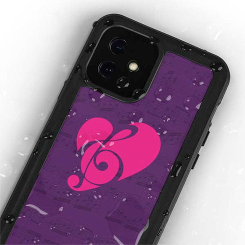 Purple Musical Notes iPhone 12 Mini Waterproof Case