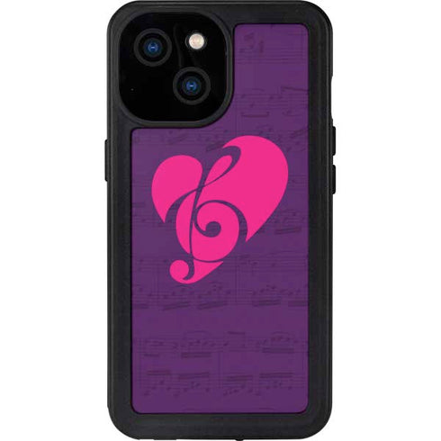 Purple Musical Notes iPhone 13 Mini Waterproof Case