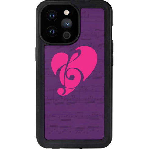 Purple Musical Notes iPhone 14 Pro Max Waterproof Case