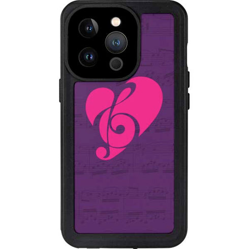 Purple Musical Notes iPhone 15 Pro Waterproof Case