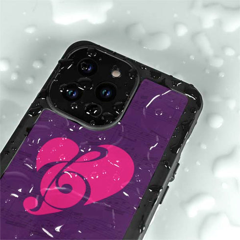 Purple Musical Notes iPhone 15 Pro Waterproof Case