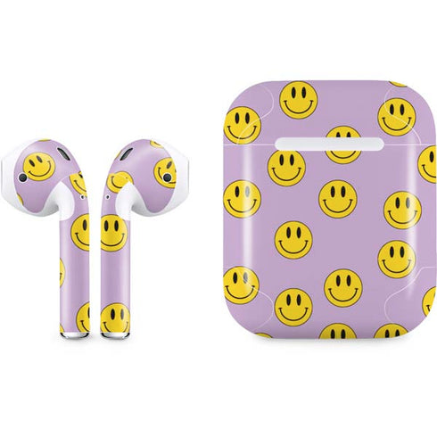 Purple Happy Face Pattern Apple AirPods Skin