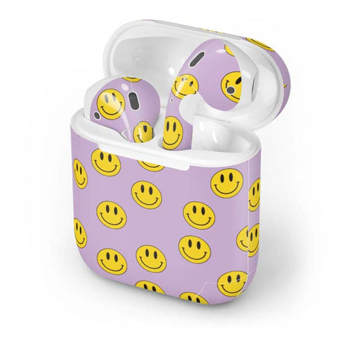 Purple Happy Face Pattern Apple AirPods Skin