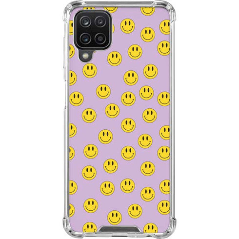Purple Happy Face Pattern Galaxy A12 Clear Case