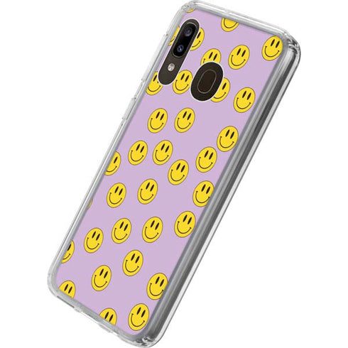 Purple Happy Face Pattern Galaxy A20 Clear Case