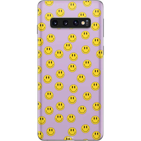 Purple Happy Face Pattern Galaxy S10 Skin