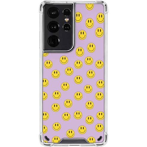 Purple Happy Face Pattern Galaxy S21 Ultra 5G Clear Case