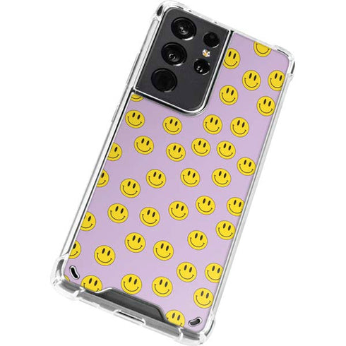 Purple Happy Face Pattern Galaxy S21 Ultra 5G Clear Case