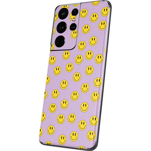 Purple Happy Face Pattern Galaxy S21 Ultra 5G Skin