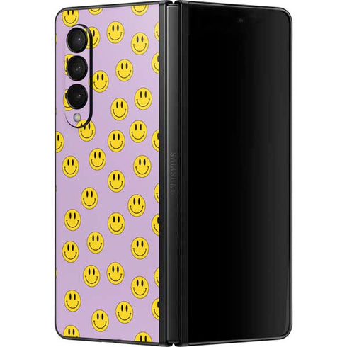 Purple Happy Face Pattern Galaxy Z Fold3 5G Skin