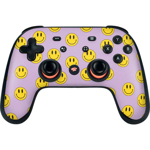 Purple Happy Face Pattern Google Stadia Controller Skin