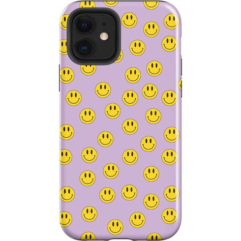 Purple Happy Face Pattern iPhone 12 Impact Case