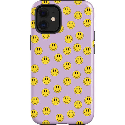 Purple Happy Face Pattern iPhone 12 Mini Impact Case