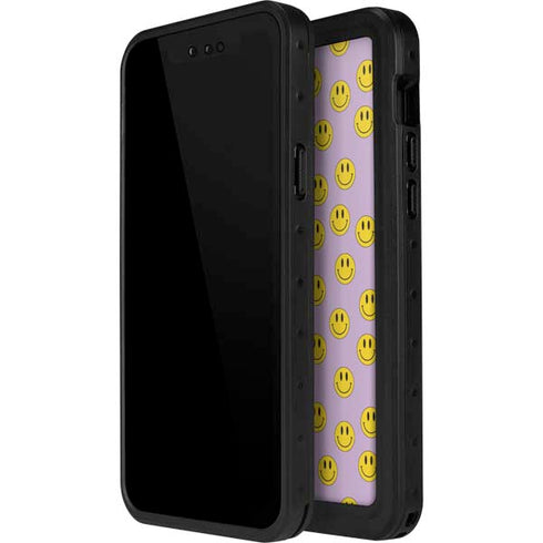 Purple Happy Face Pattern iPhone 12 Mini Waterproof Case
