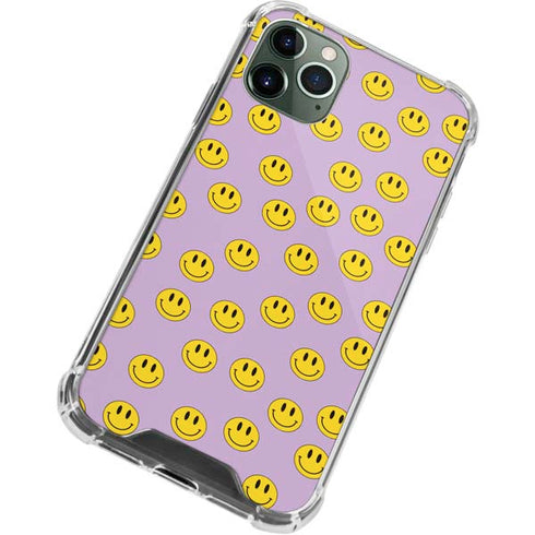 Purple Happy Face Pattern iPhone 12 Pro Clear Case