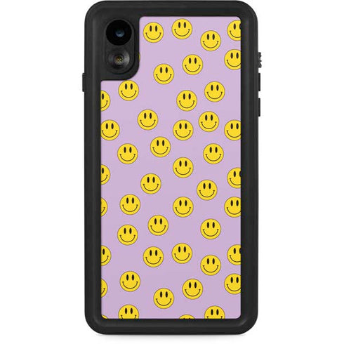 Purple Happy Face Pattern iPhone XR Waterproof Case