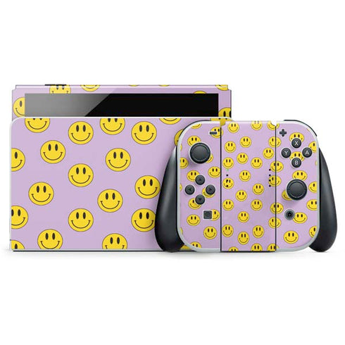 Purple Happy Face Pattern Nintendo Switch OLED (2021) Skin