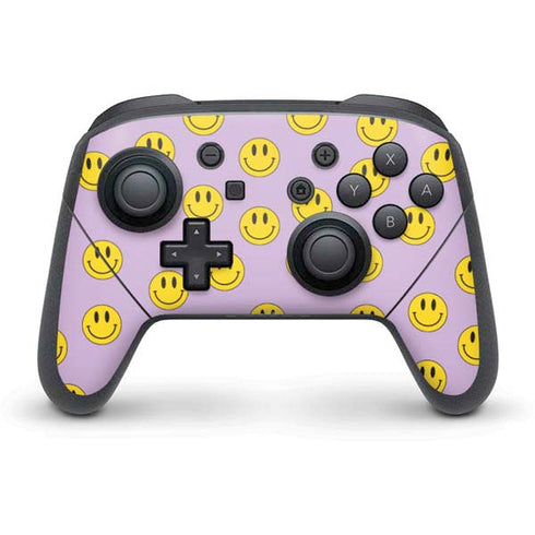 Purple Happy Face Pattern Nintendo Switch Pro Controller Skin
