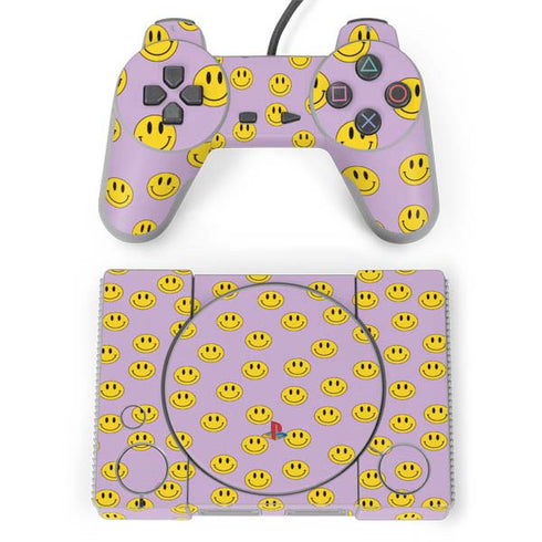 Purple Happy Face Pattern PlayStation Classic Bundle Skin