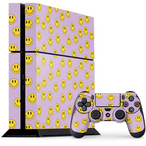 Purple Happy Face Pattern PS4 Console and Controller Bundle Skin