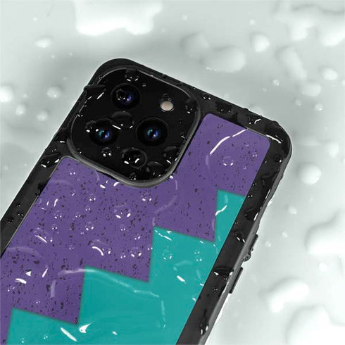Purple Turquoise Zig Zag iPhone 14 Pro Max Waterproof Case