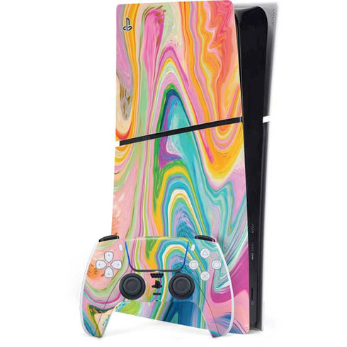 Rainbow Marble by Etta Vee PS5 Slim Digital Edition Bundle Skin