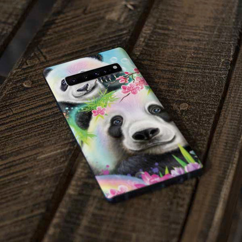 Rainbow Pandas with Butterflies by Sheena Pike Galaxy S10 Skin