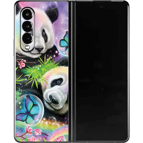 Rainbow Pandas with Butterflies by Sheena Pike Galaxy Z Fold3 5G Skin