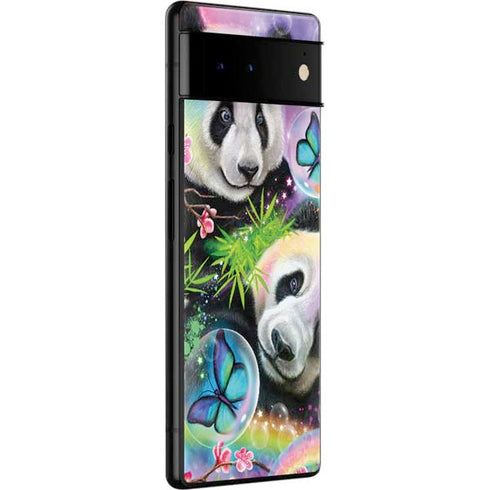 Rainbow Pandas with Butterflies by Sheena Pike Google Pixel 6 Skin
