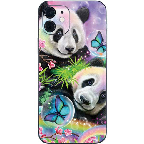 Rainbow Pandas with Butterflies by Sheena Pike iPhone 12 Skin