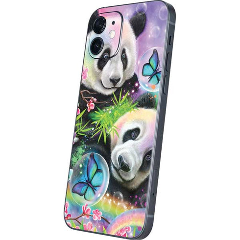 Rainbow Pandas with Butterflies by Sheena Pike iPhone 12 Skin