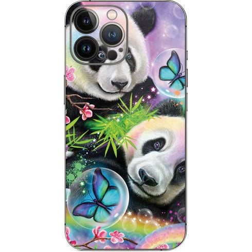Rainbow Pandas with Butterflies by Sheena Pike iPhone 14 Pro Max Skin