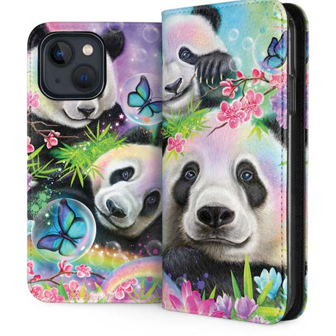 Rainbow Pandas with Butterflies by Sheena Pike iPhone 15 Plus Folio Case