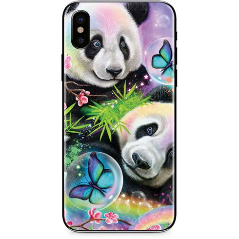 Rainbow Pandas with Butterflies by Sheena Pike iPhone XS Skin