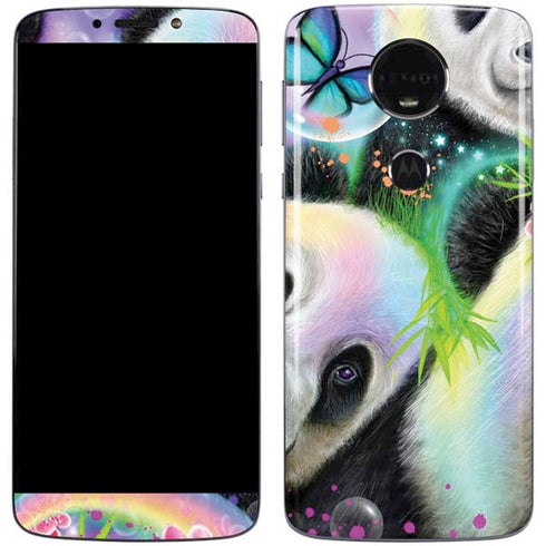 Rainbow Pandas with Butterflies by Sheena Pike Moto E5 Plus Skin