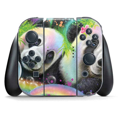 Rainbow Pandas with Butterflies by Sheena Pike Nintendo Switch (2017-2021) Joy-Con Controller Skin