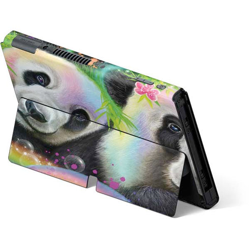 Rainbow Pandas with Butterflies by Sheena Pike Nintendo Switch OLED (2021) Skin