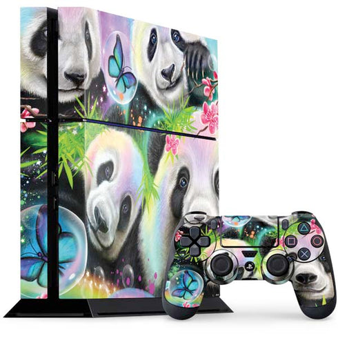 Rainbow Pandas with Butterflies by Sheena Pike PS4 Console and Controller Bundle Skin