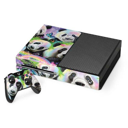 Rainbow Pandas with Butterflies by Sheena Pike Xbox One Console and Controller Bundle Skin