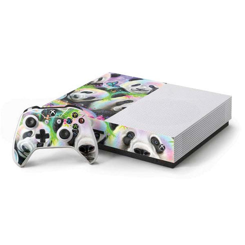 Rainbow Pandas with Butterflies by Sheena Pike Xbox One S Console and Controller Bundle Skin