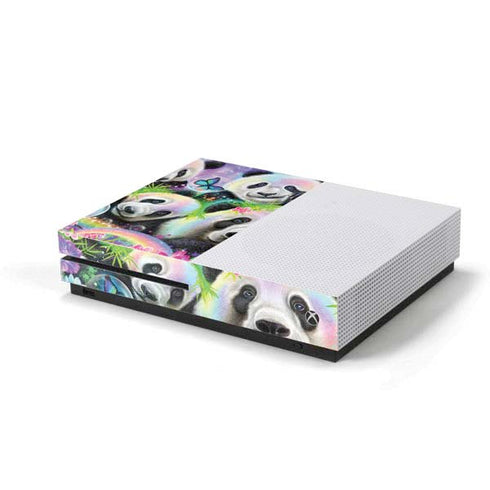 Rainbow Pandas with Butterflies by Sheena Pike Xbox One S Console Skin