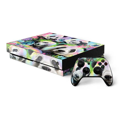Rainbow Pandas with Butterflies by Sheena Pike Xbox One X Bundle Skin