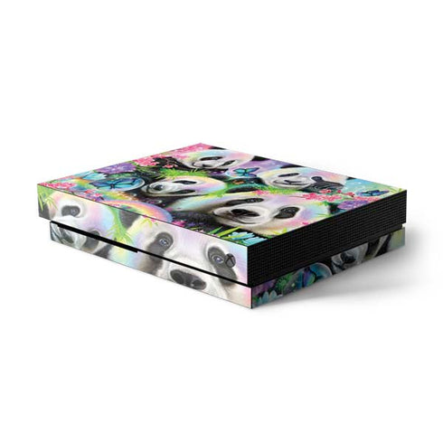 Rainbow Pandas with Butterflies by Sheena Pike Xbox One X Console Skin