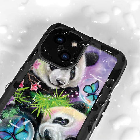 Rainbow Pandas with Butterflies by Sheena Pike iPhone 15 Waterproof Case