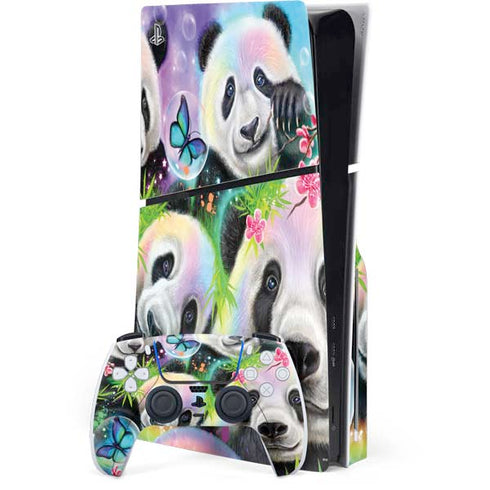 Rainbow Pandas with Butterflies by Sheena Pike PS5 Slim Disk Bundle Skin