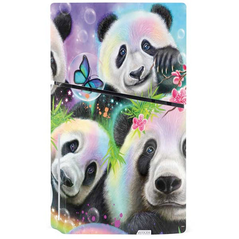 Rainbow Pandas with Butterflies by Sheena Pike PS5 Slim Disk Console Skin